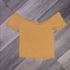 orange off the shoulder crop top